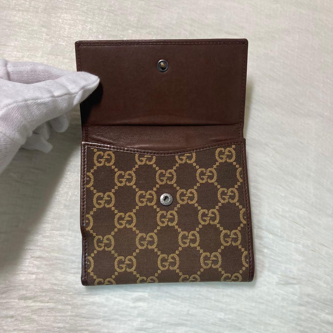 最終価格　美品　GUCCI グッチ　二つ折り　財布　キャンバス　GG柄　茶色