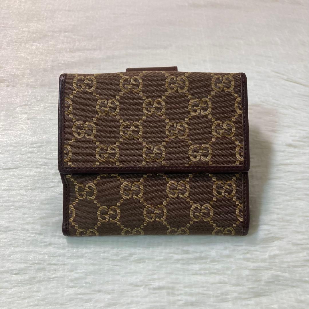 最終価格　美品　GUCCI グッチ　二つ折り　財布　キャンバス　GG柄　茶色
