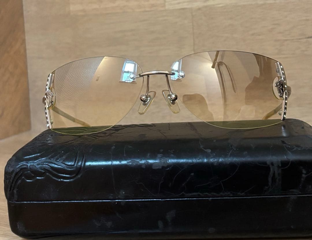 VERSACE ブラウングラデーションサングラス ラインストーン付