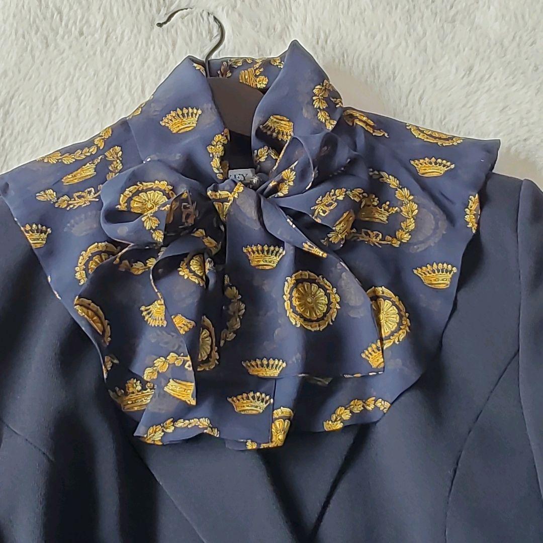 フォクシー　シルクスカーフ付き　ダブルボタン　コート　金ボタン　ネイビー　 40