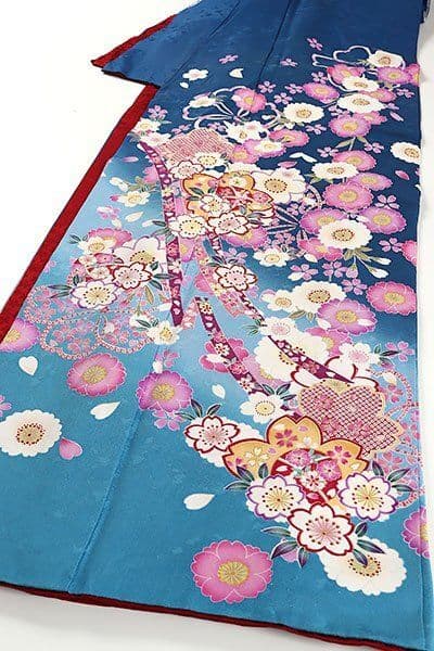 振袖単品✨紺色　枝垂れ桜　銀通し地　（身丈155cm〜165cmの方おすすめ）