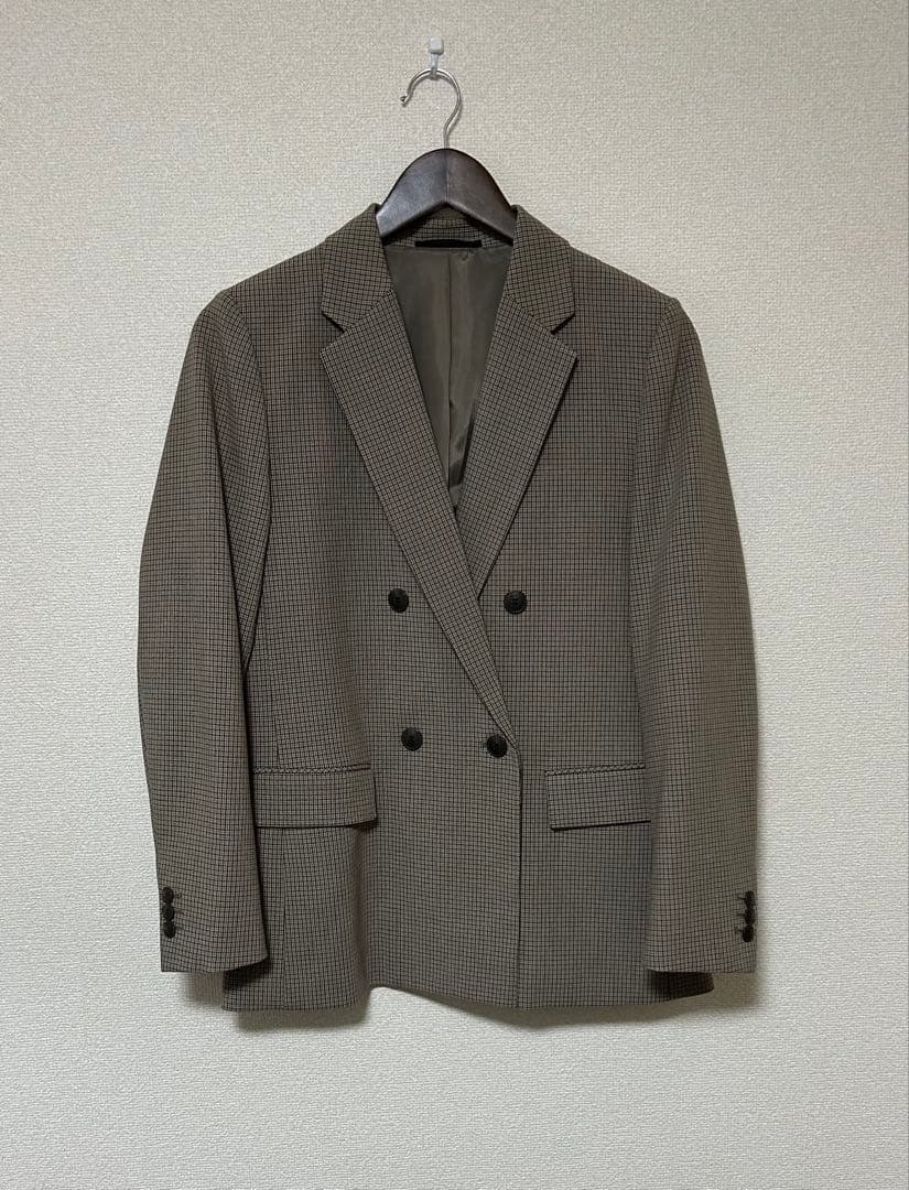 美品 ユニクロ ダブルジャケット チェック ブラウン M