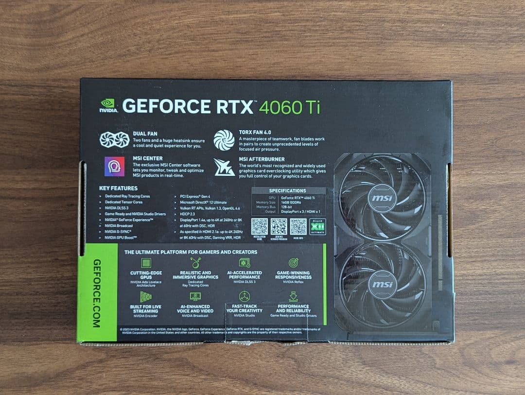 グラフィックボード・グラボ・ビデオカード GeForce RTX MSI 4060Ti 16GB