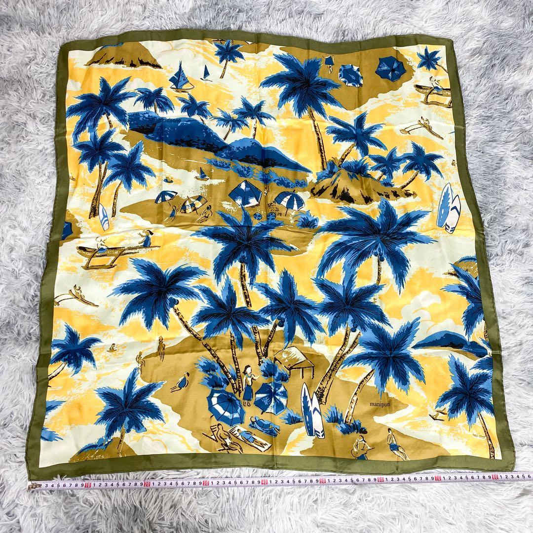 manipuri マニプリ　スカーフ　ショール　シルク100% 日本製　ヤシの木