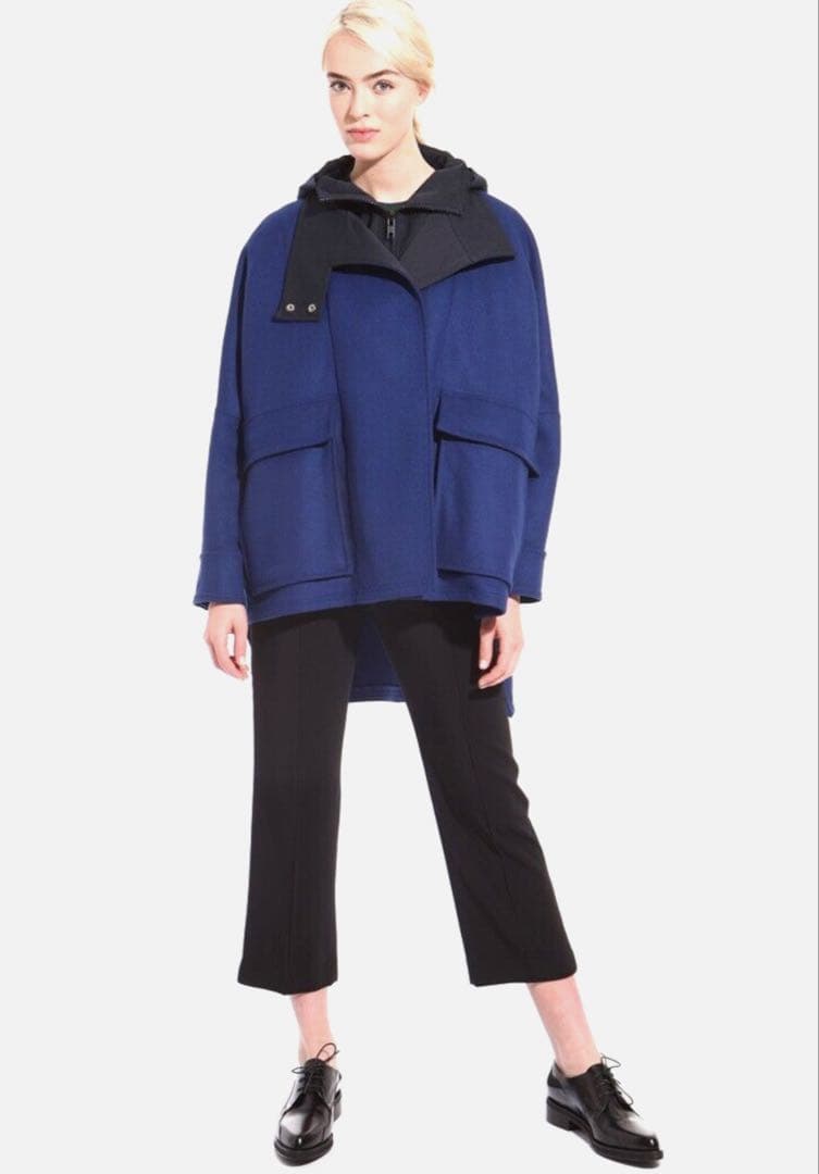 極美品✨️スポーツマックス　バージンウール　カシミア　フードコート　ブルー　40