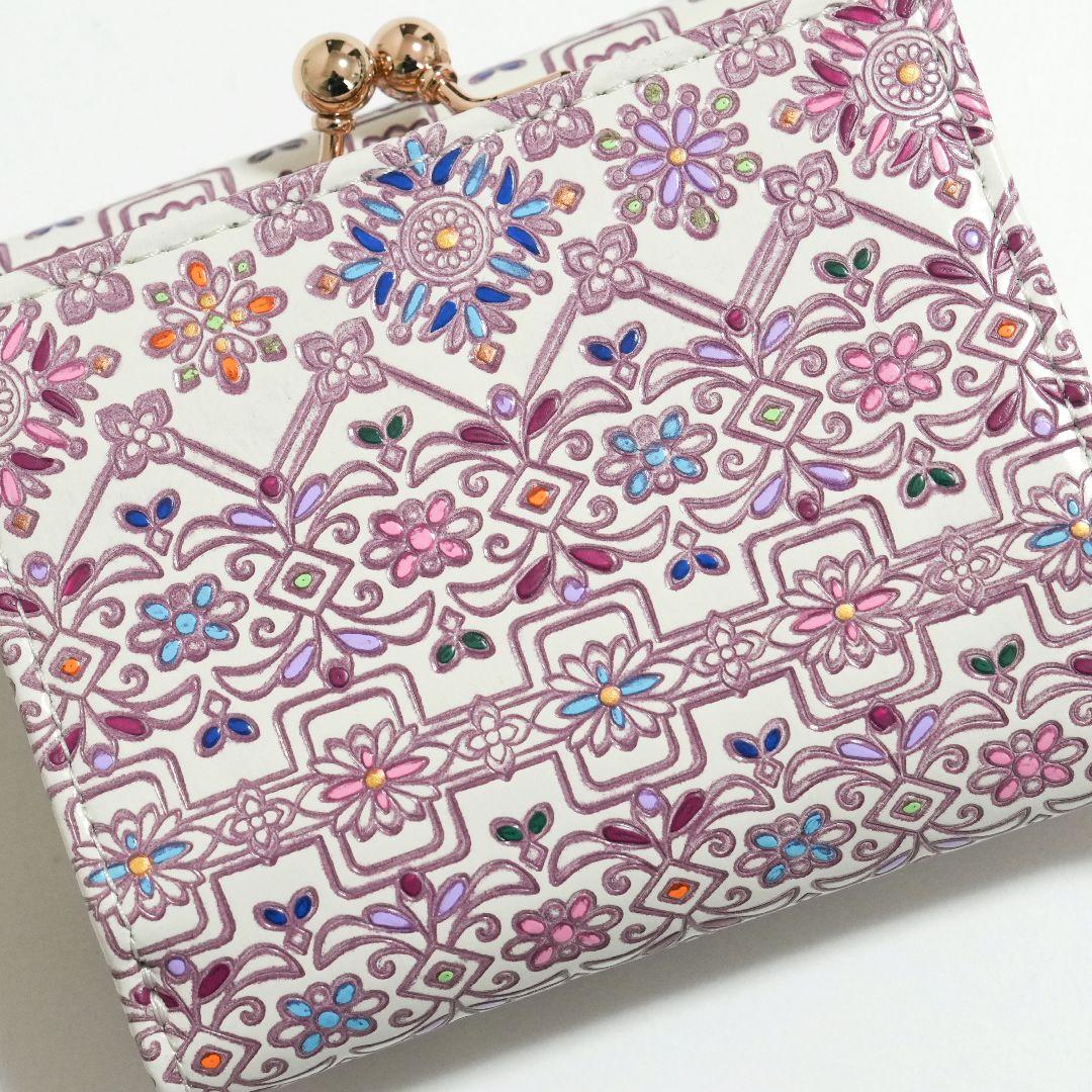 【未使用新品】友禅文庫 がま口三つ折り財布 牛革 日本製 花柄