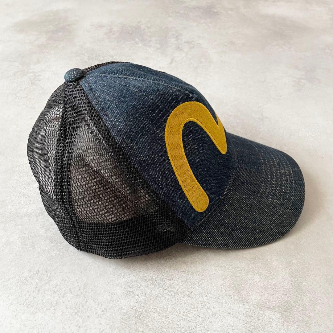 EVISU デニムキャップ カモメ刺繍 イエロー インディゴ メッシュ エヴィス