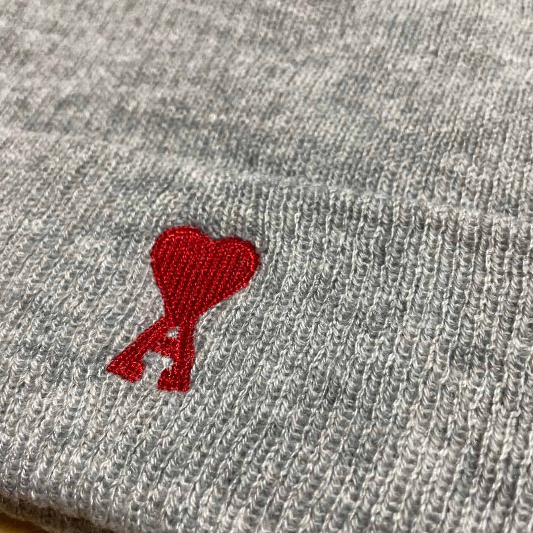 け*お様 Ami Paris グレー ニットビーニー ハート刺繍 ニット帽