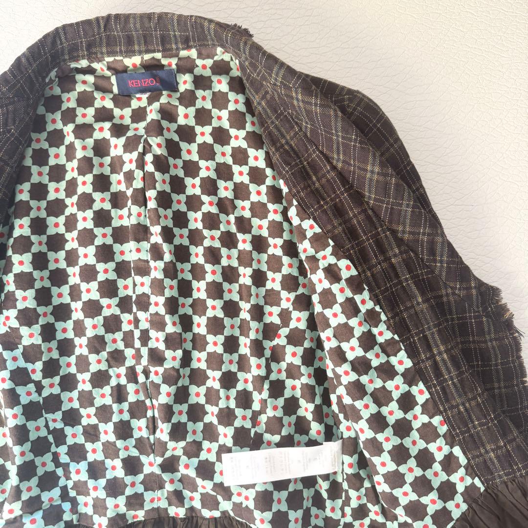 【超希少】KENZO チェックテーラードジャケット フリル 花柄38