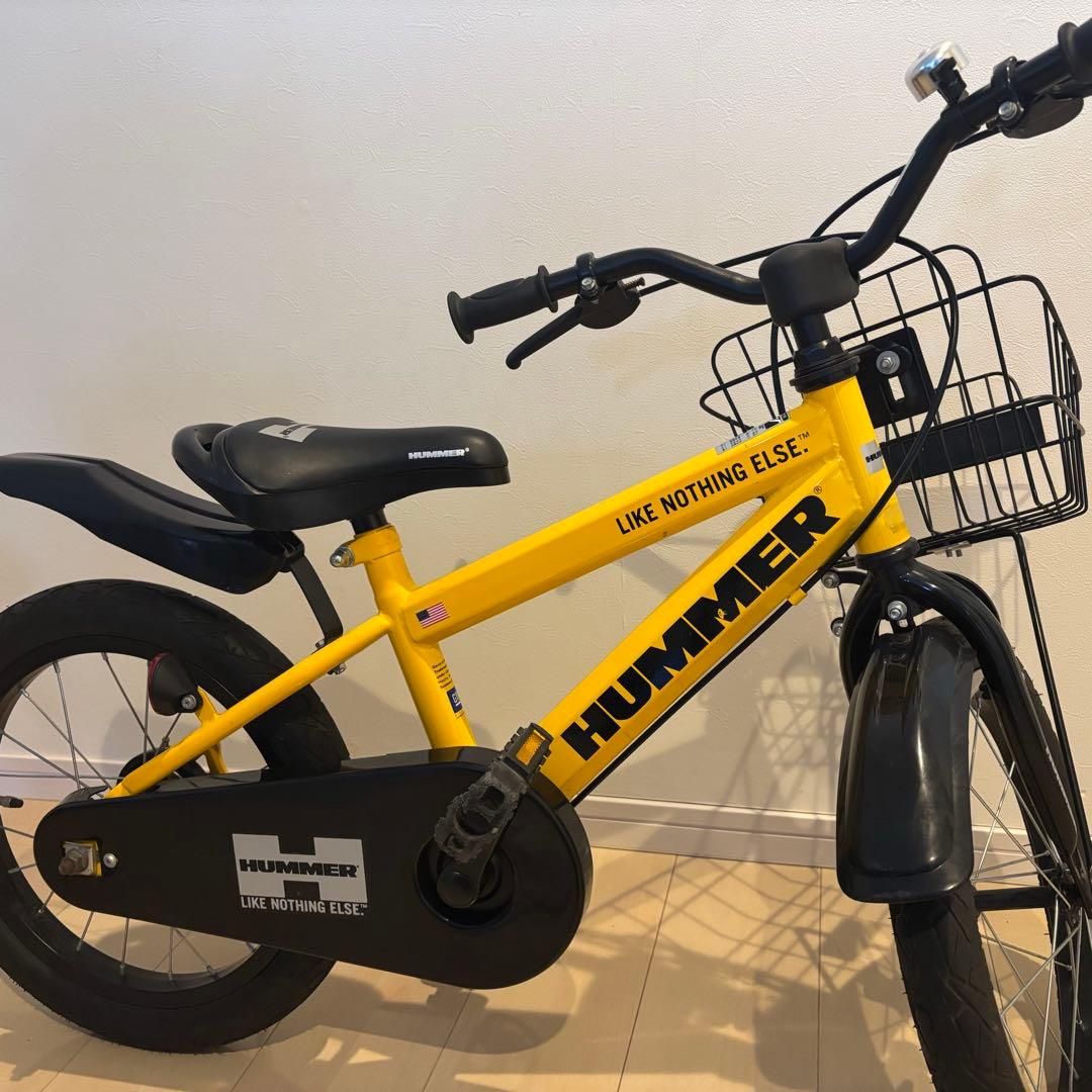HUMMER 幼児用自転車 イエロー 前カゴ、補助輪付き
