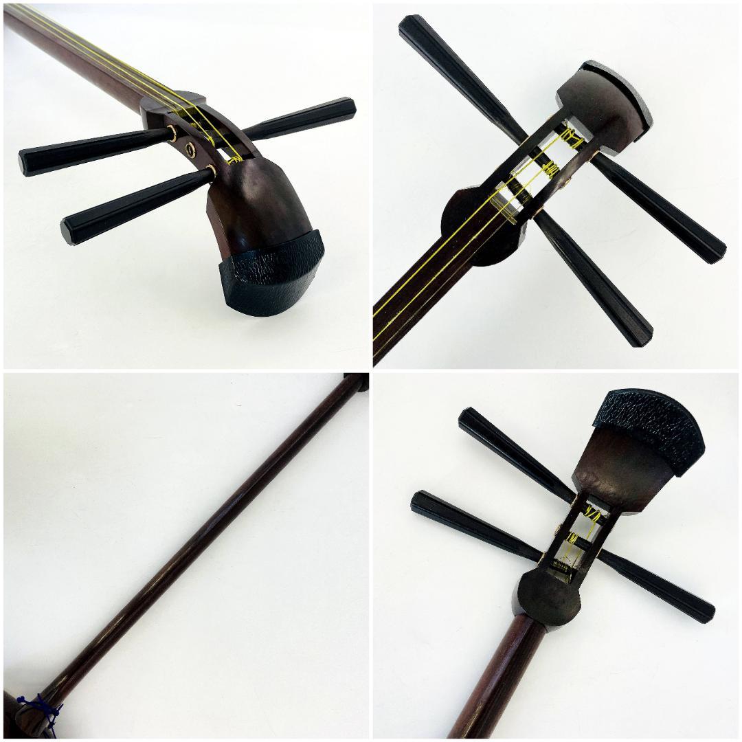 三味線 綾杉胴 紅木棹 細棹 長唄 松鶴 ケース付【整備品】R8YE317