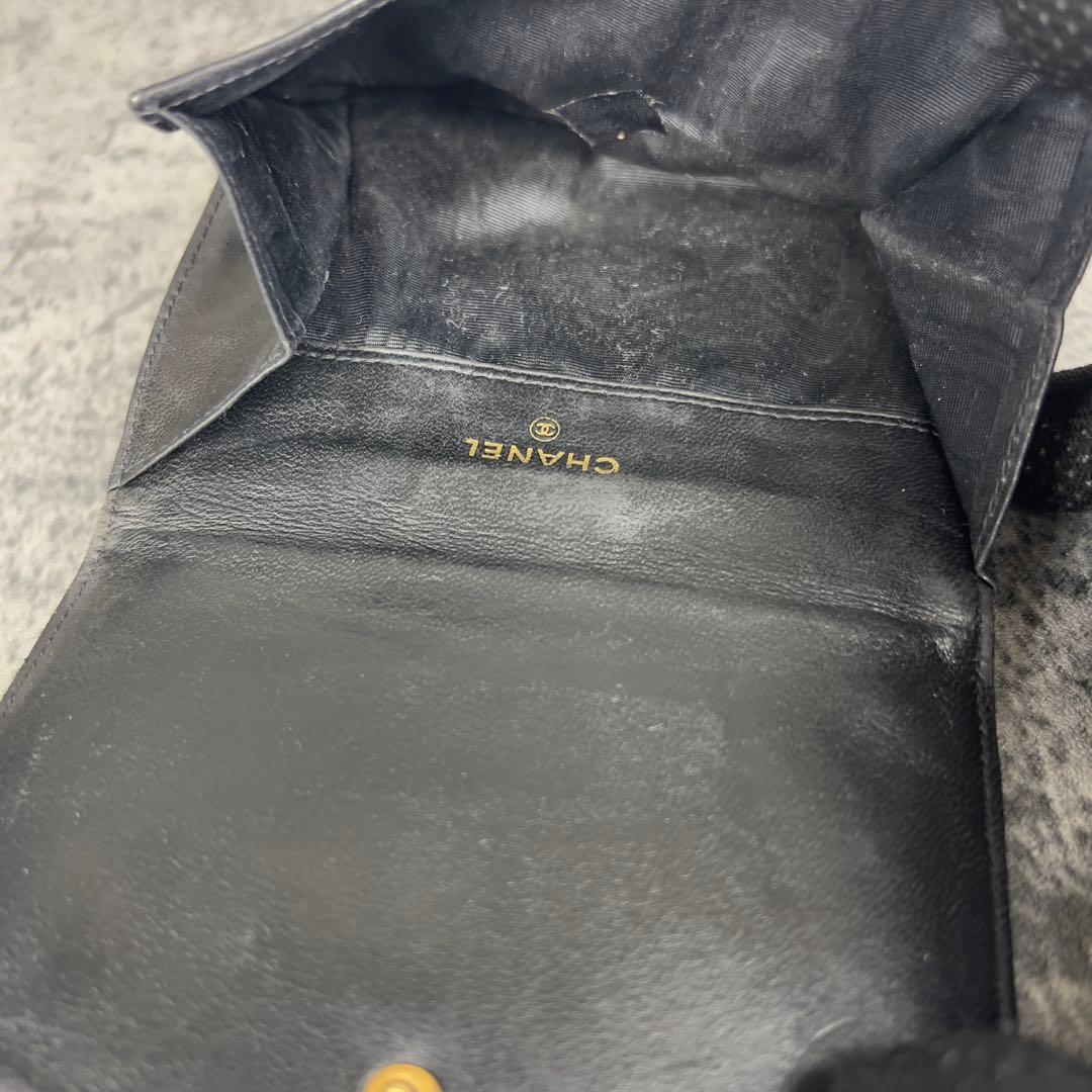 CHANEL ココマーク ラムスキン 二つ折り財布 ブラック