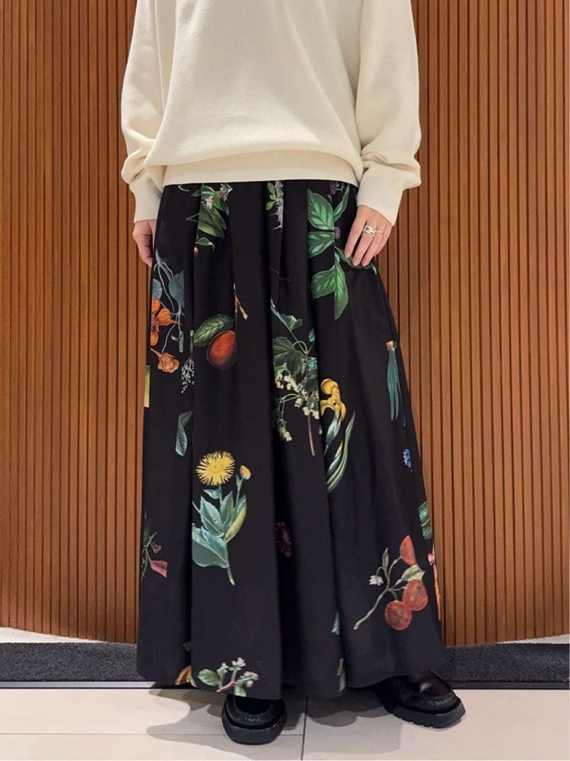 【新品タグ付】 CABaNボタニカル ギャザースカート シルク トゥモローランド