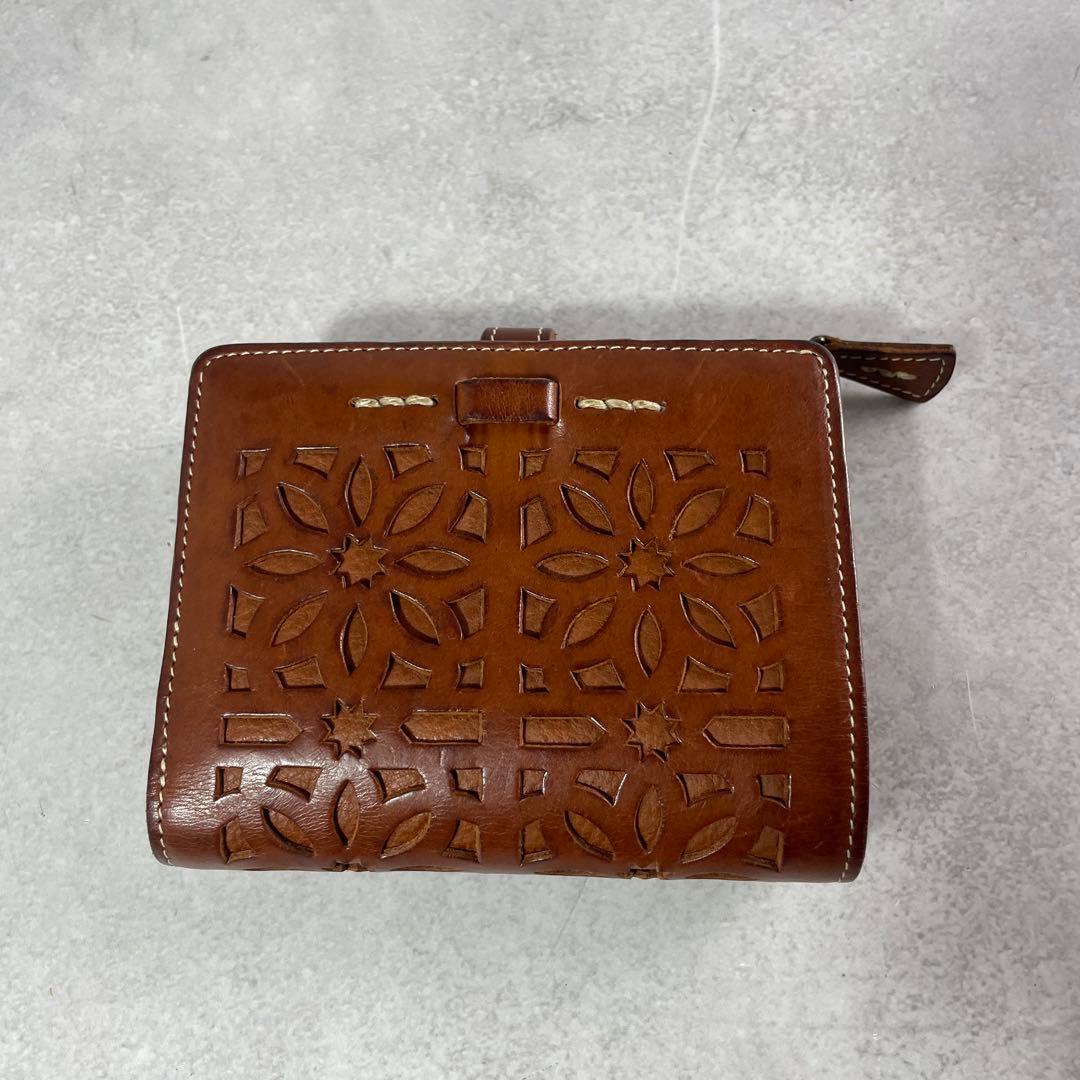 入手困難✨ ゲンテン genten 折財布 カットワーク レザー 本革 ブラウン