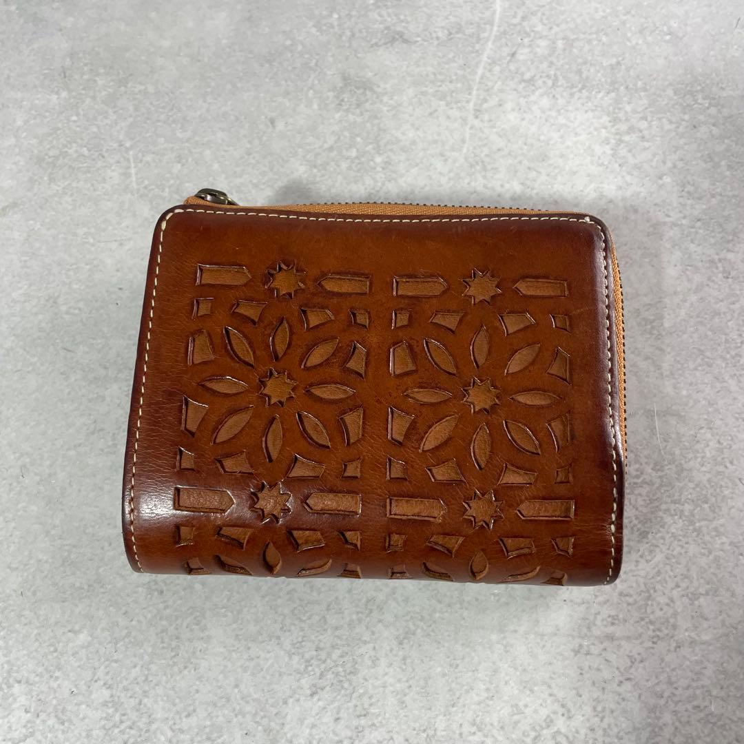 入手困難✨ ゲンテン genten 折財布 カットワーク レザー 本革 ブラウン