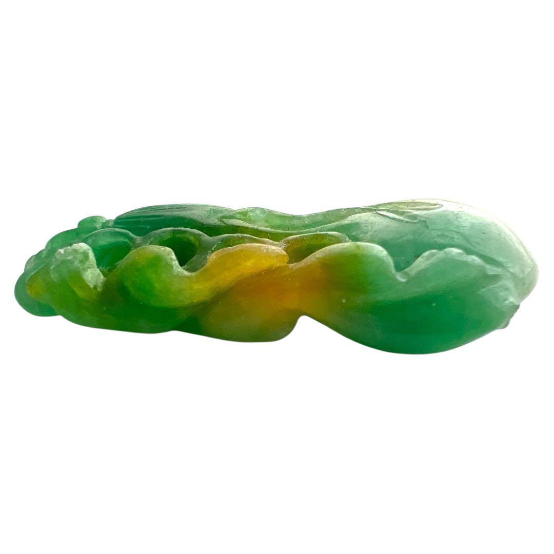 【美品】翡翠 彫刻 瓢箪　約4㎝　グリーンとオレンジカラー