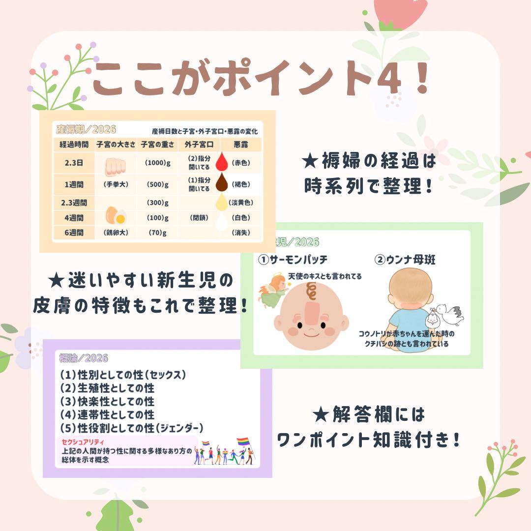 最新版2026年作成｜助産師学校受験｜基礎問題カード3面＋過去問問題集セット