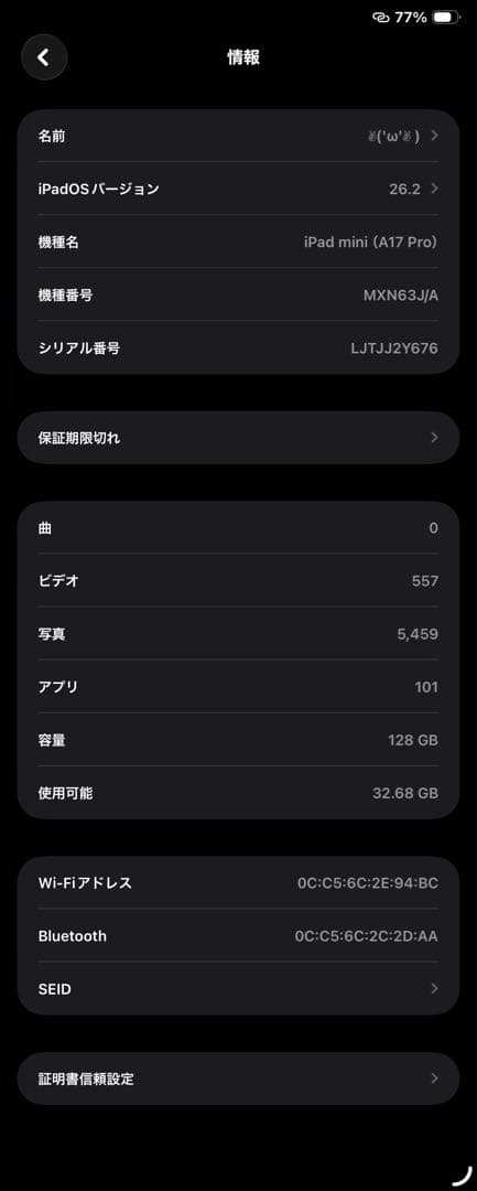 iPad mini 第7世代 A17Pro A2993
