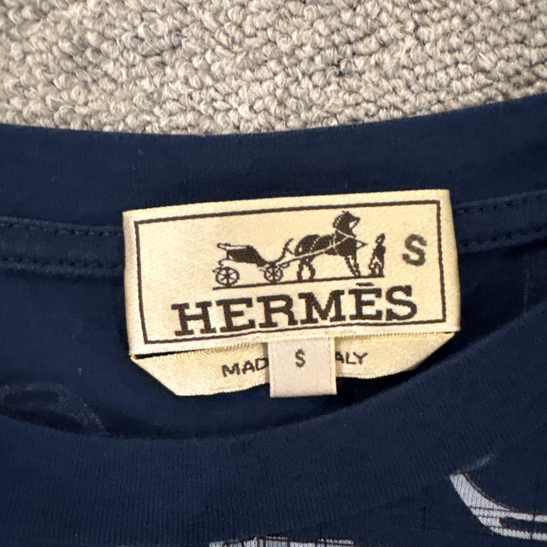 HERMES ネイビー 幾何学模様 Tシャツ S