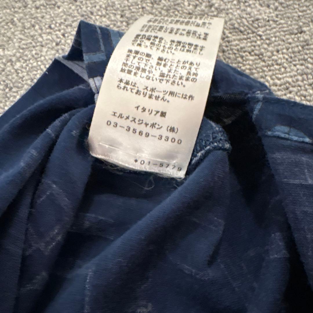 HERMES ネイビー 幾何学模様 Tシャツ S