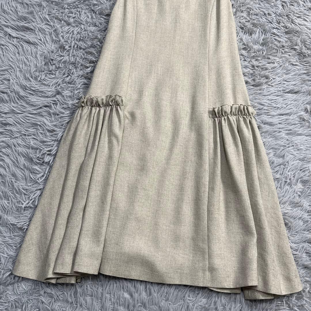 美品✨フォクシー ギャザーフリルワンピース リネンライクドレス サンドベージュ