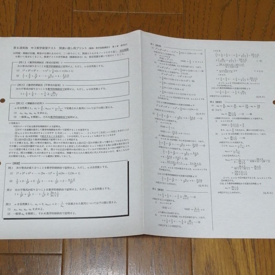 鉄緑会 数学 中3 復習テスト 問題解答解説 間違い直しプリント