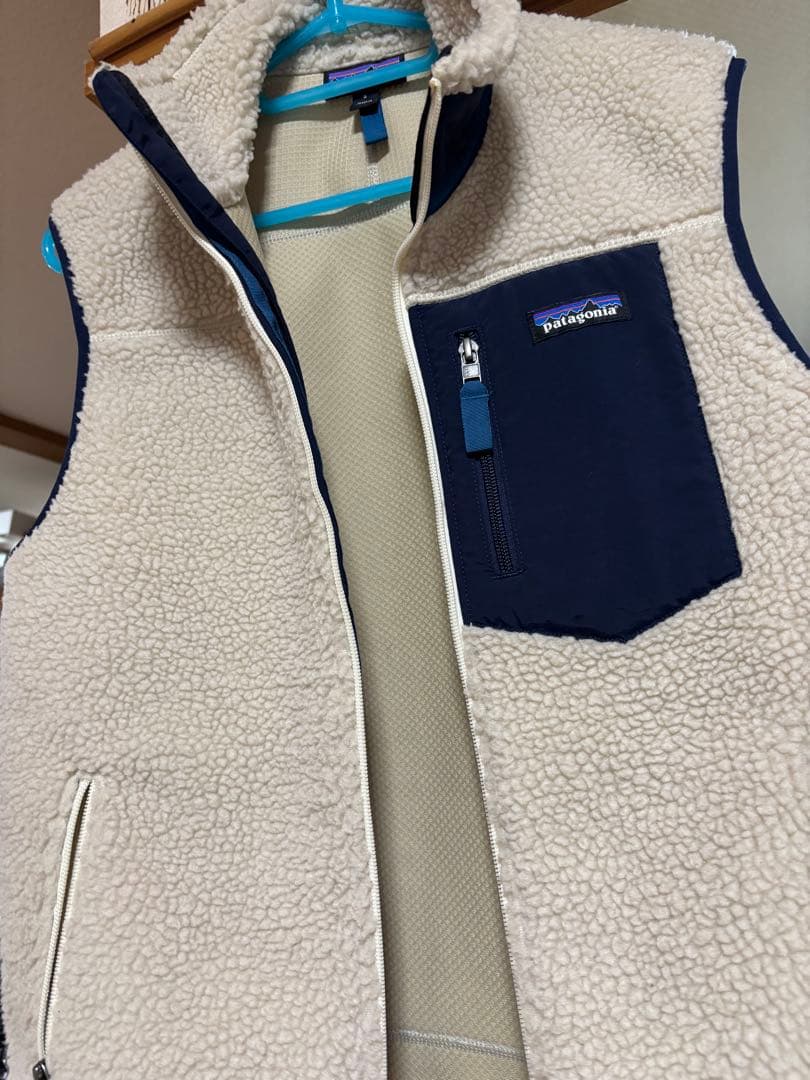 patagonia フリースベスト S ホワイト/ネイビー