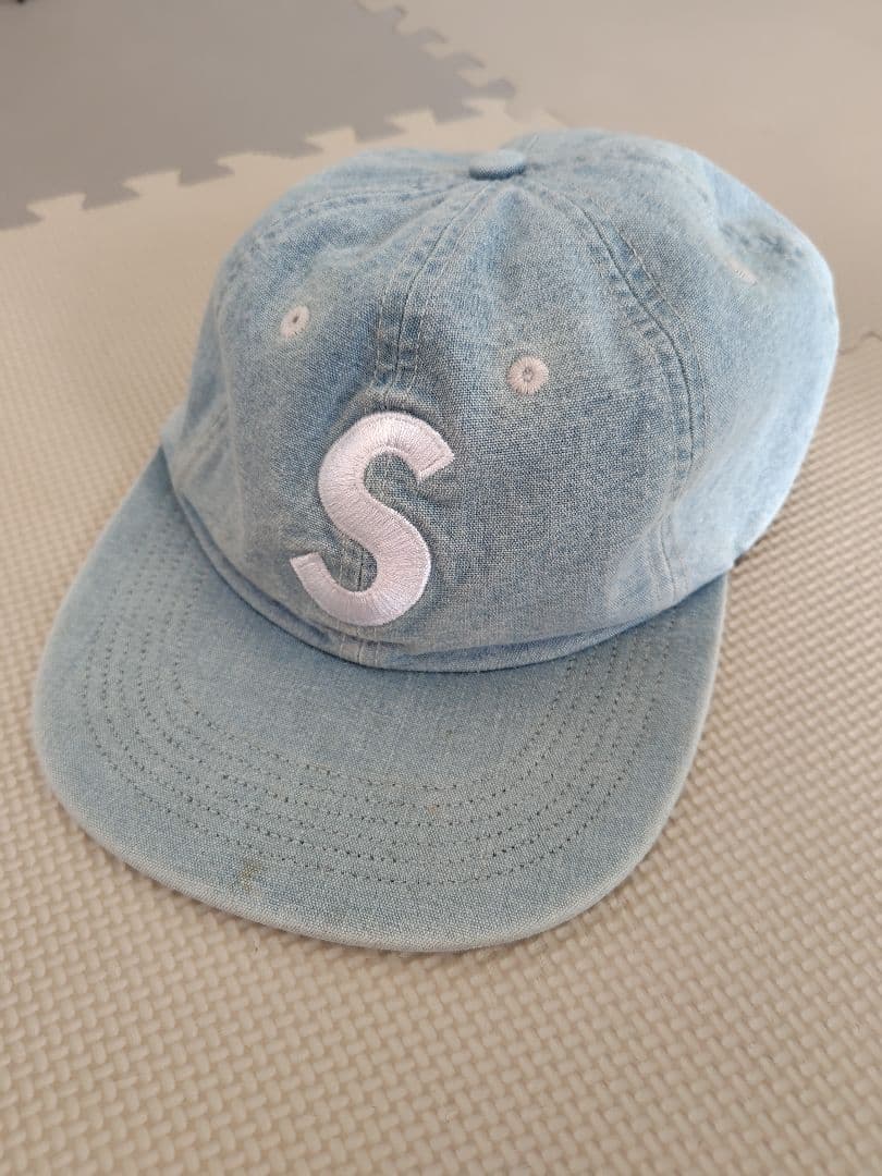 Supreme Sロゴ キャップ ブルー デニム 使用感有 フェード