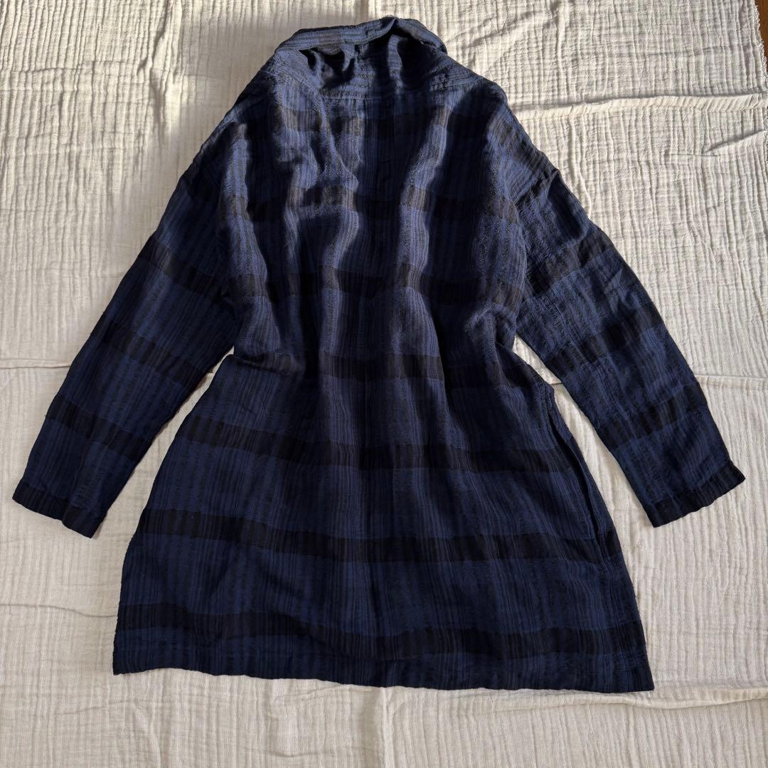 pas de calais パドカレ　リネン　ジャケット　インディゴ　チェック