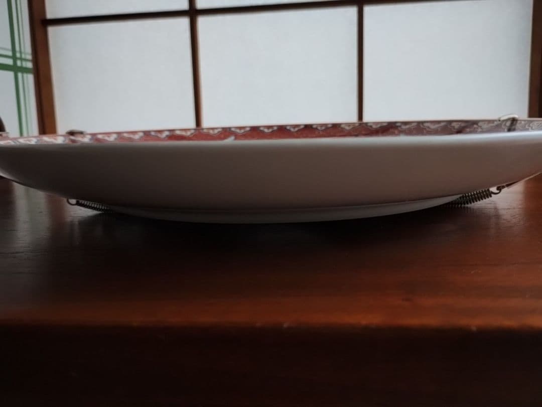 昭和レトロ　絵皿　壁掛け　赤絵　鶴　花柄　ヴィンテージ　陶磁器　金彩　縁起物