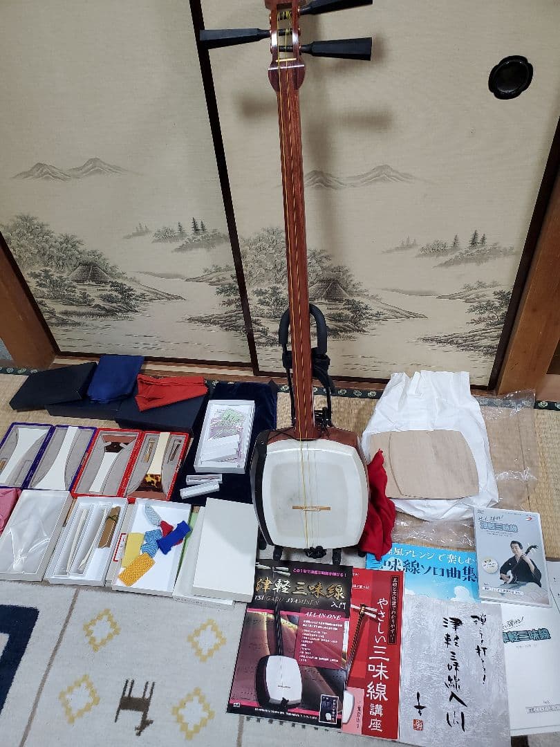 【メメ】津軽三味線本体 バチ教材 スタンドセット1式