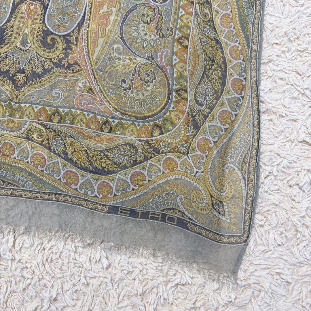 ETRO エトロ ペイズリー柄 スカーフ ショール ストール シルク100% 茶