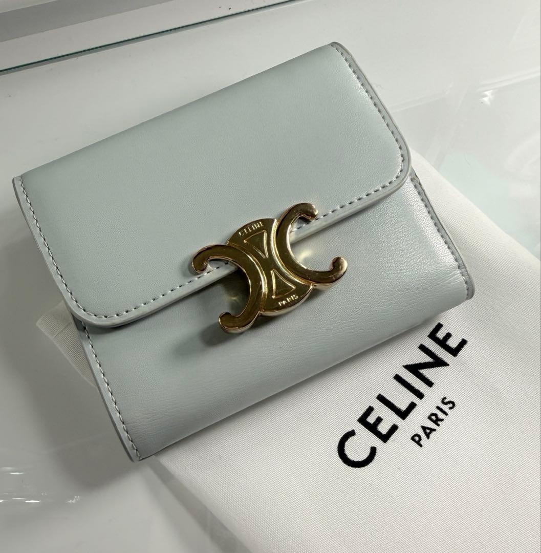 CELINE トリオンフ 入れ付き コンパクトウォレット　ブルー