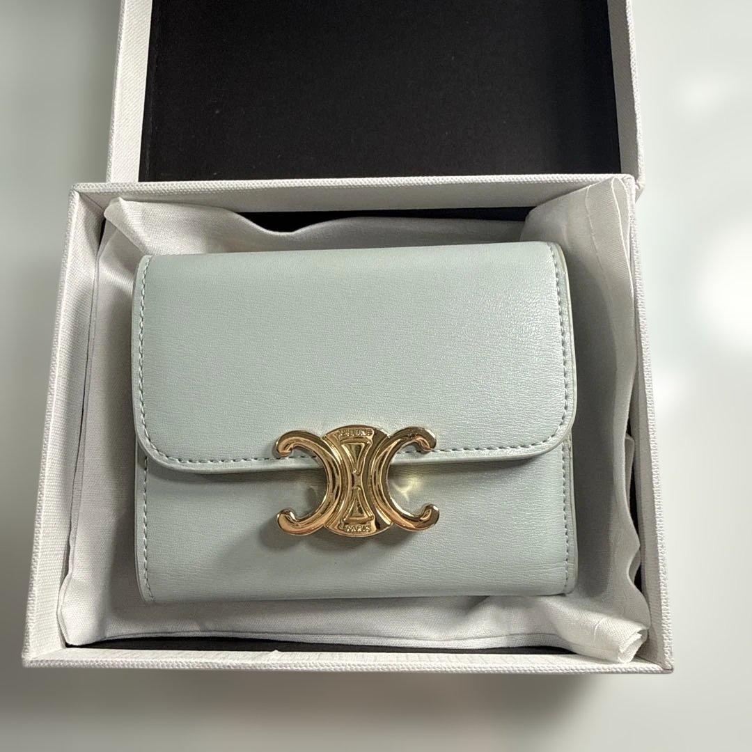 CELINE トリオンフ 入れ付き コンパクトウォレット　ブルー
