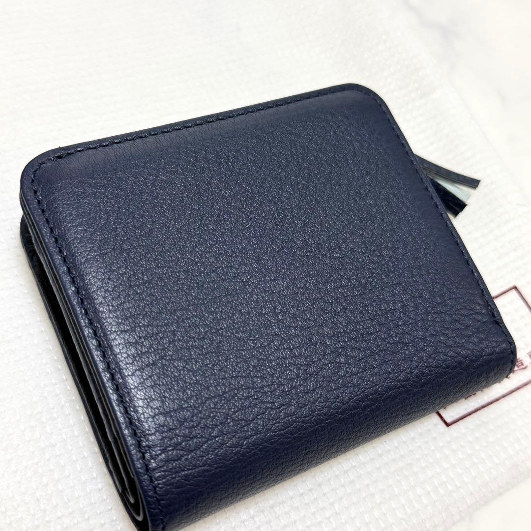美品✨土屋鞄　クラルテ フリンジスモールウォレット　二つ折り　ネイビー　保存袋