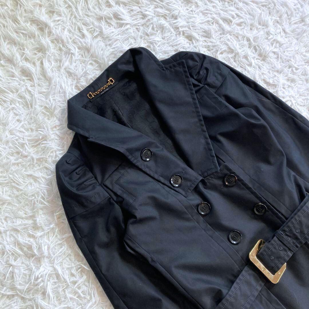 melon様 GUCCI ベルテッド トレンチ コート M 黒 ダブルG 金