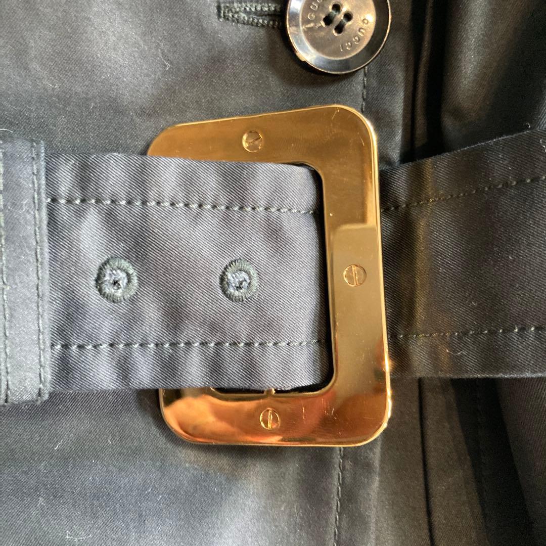 melon様 GUCCI ベルテッド トレンチ コート M 黒 ダブルG 金
