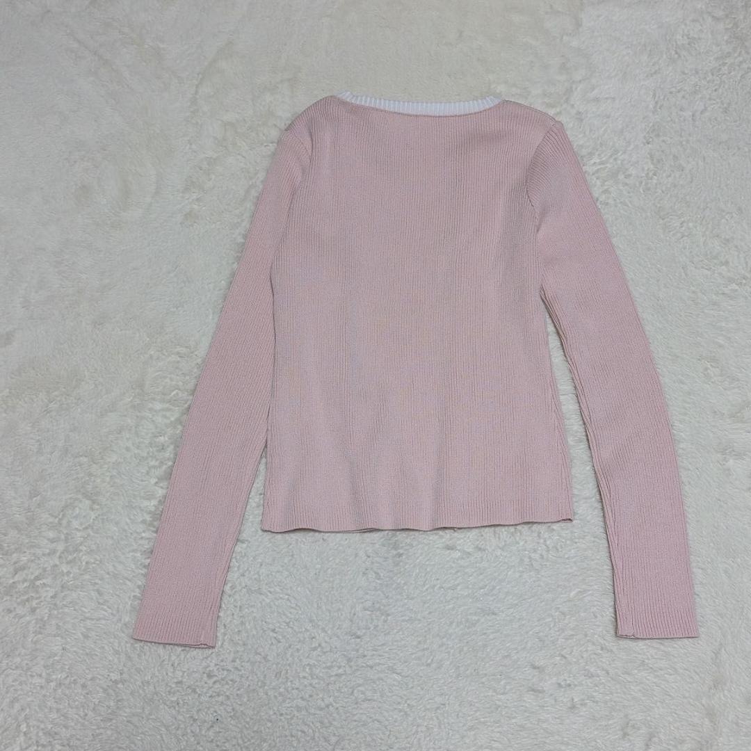 極美品 Rene コサージュ付 リブカーディガン ピンク セレモニー 34