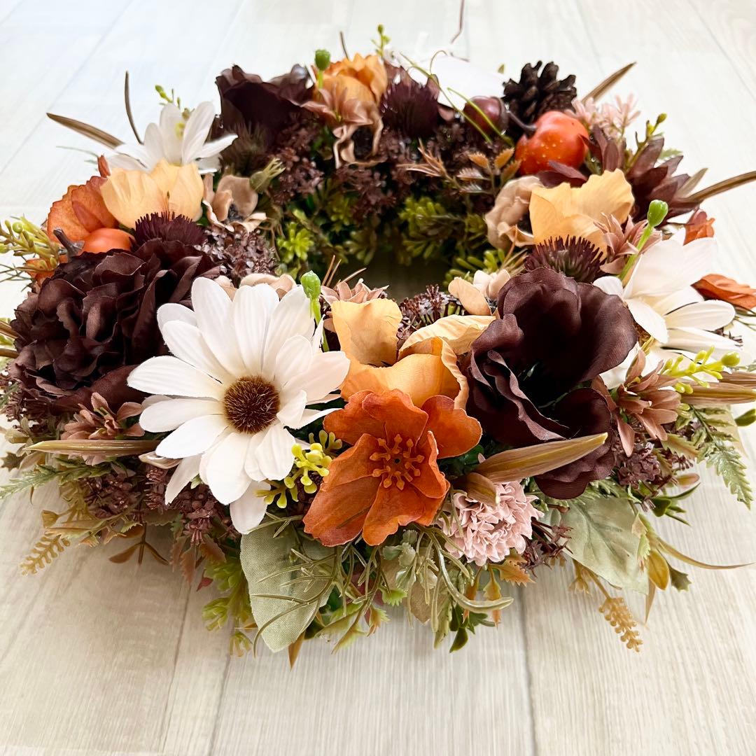 秋リース 紅葉 リース ブラウン 大きめ 豪華 ナチュラルリース