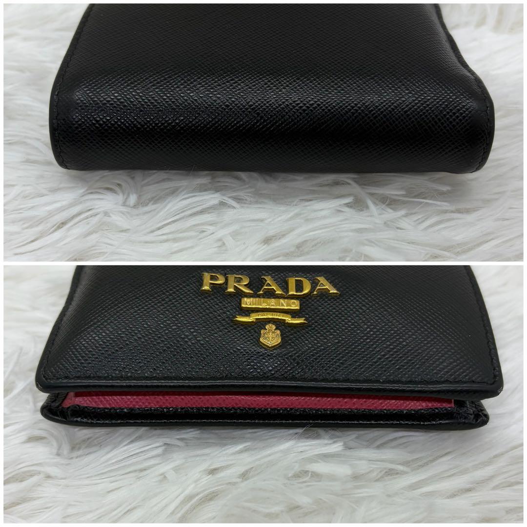 RFID搭載/美品✨️プラダ 二つ折り財布 サフィアーノ ピンク バイカラー