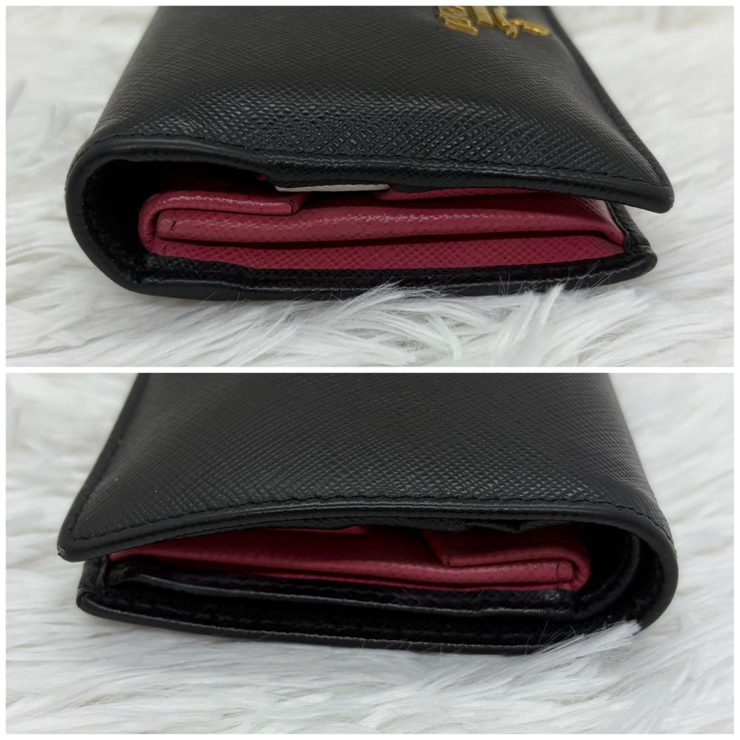 RFID搭載/美品✨️プラダ 二つ折り財布 サフィアーノ ピンク バイカラー