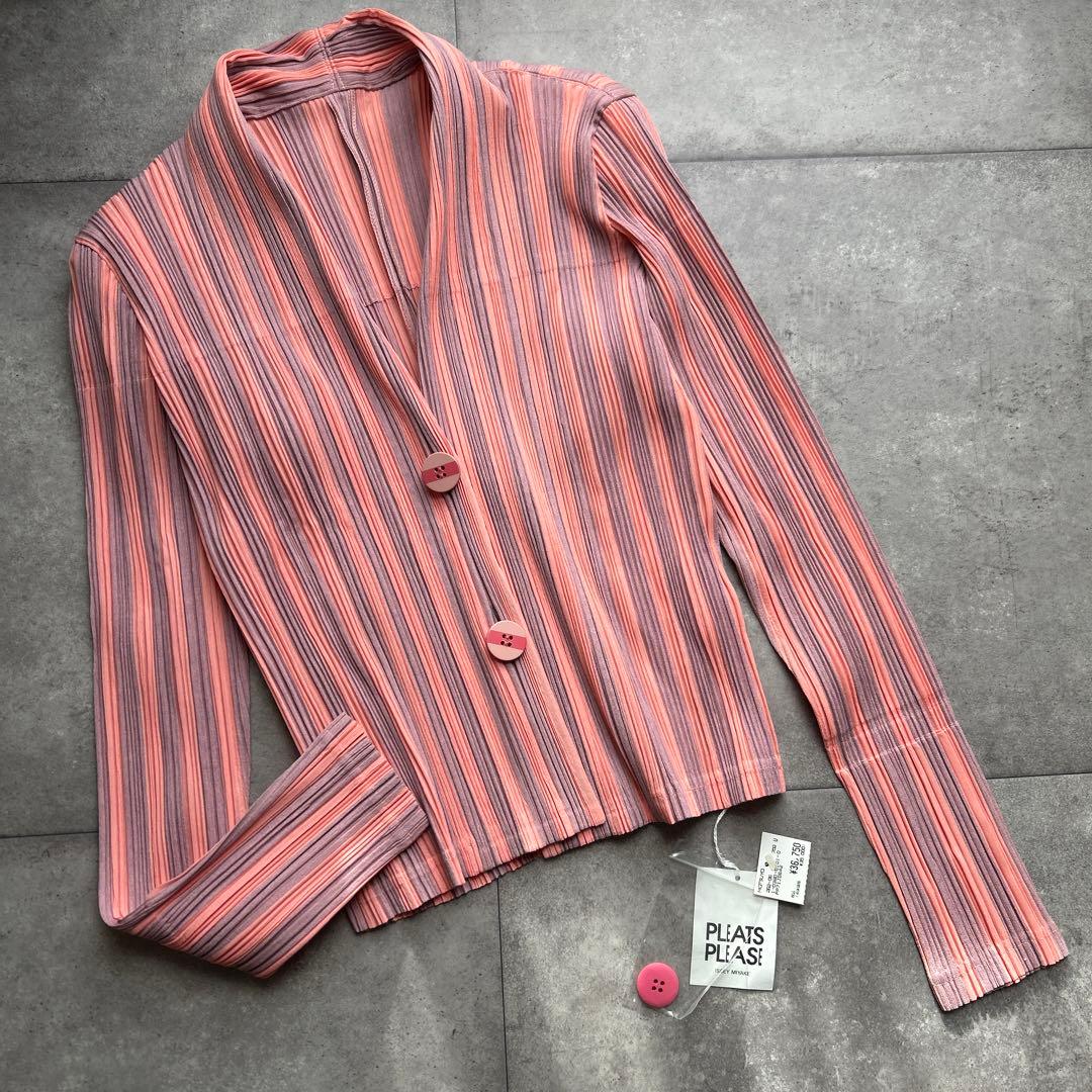 未使用　PLEATS PLEASE プリーツストライプジャケット　ピンク