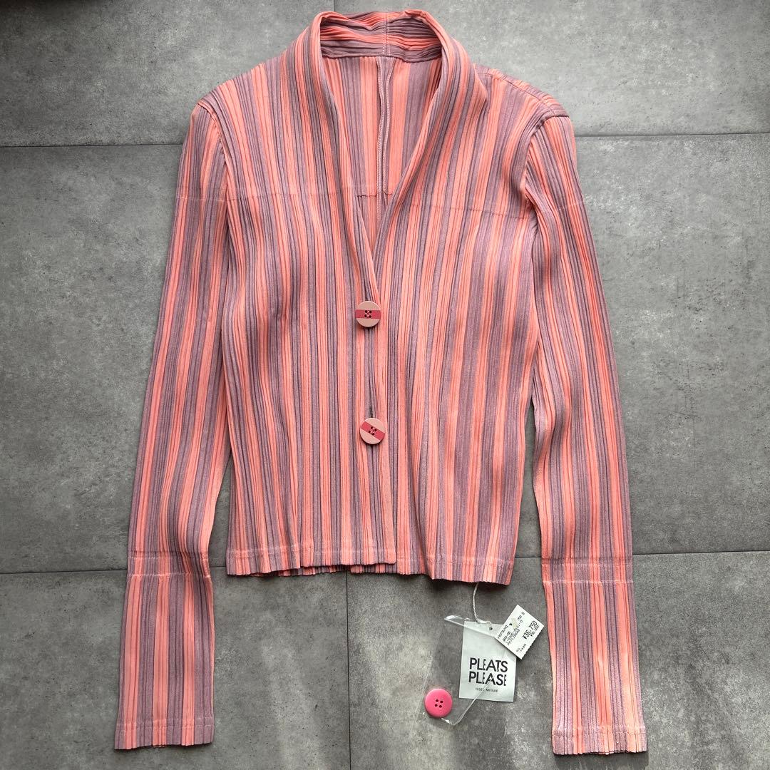 未使用　PLEATS PLEASE プリーツストライプジャケット　ピンク