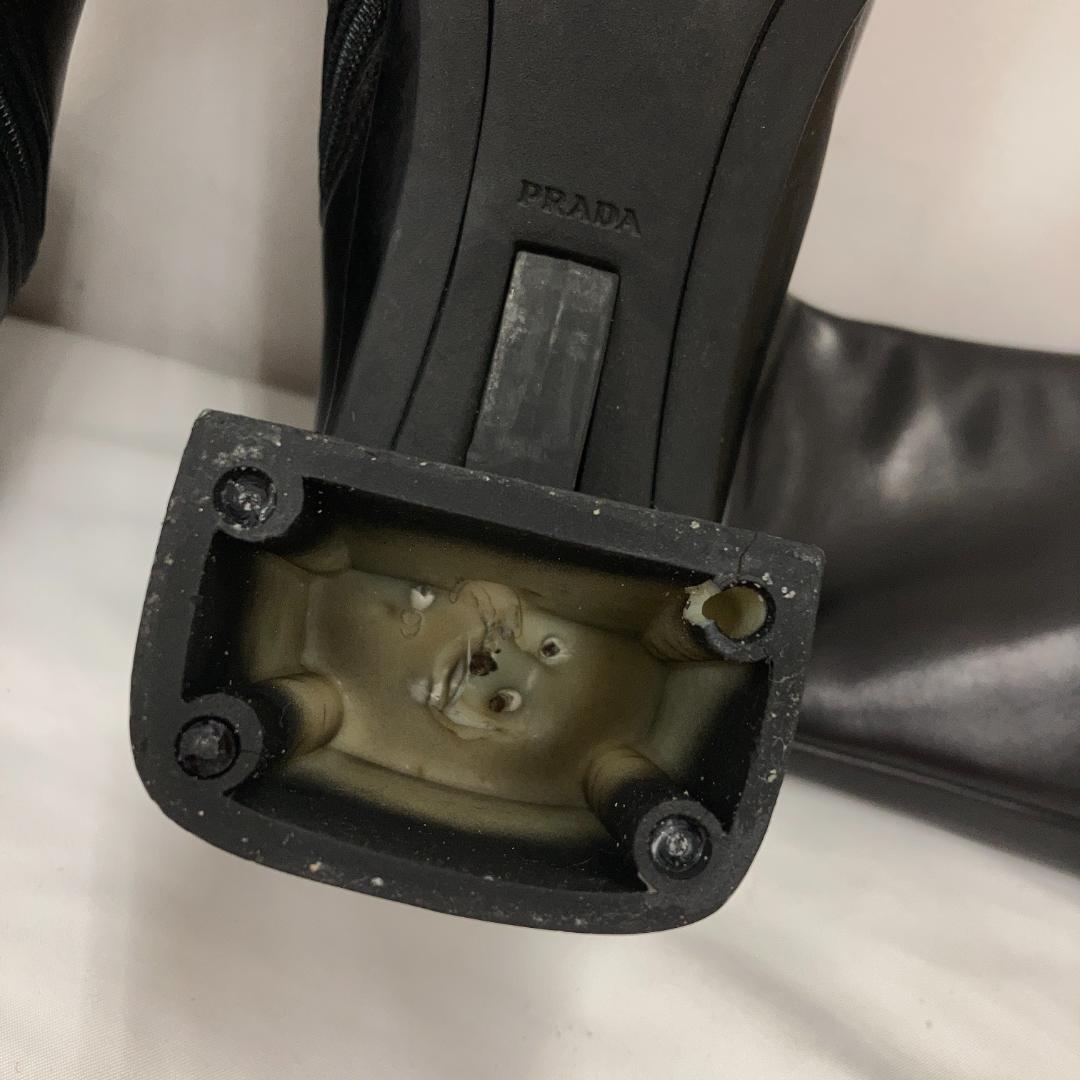 【希少/訳あり】PRADA プラダ ロングブーツ 黒 スクエアトゥ 25cm相当
