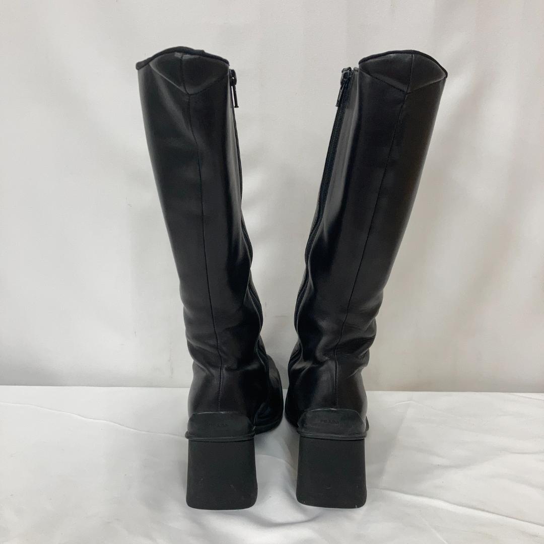 【希少/訳あり】PRADA プラダ ロングブーツ 黒 スクエアトゥ 25cm相当