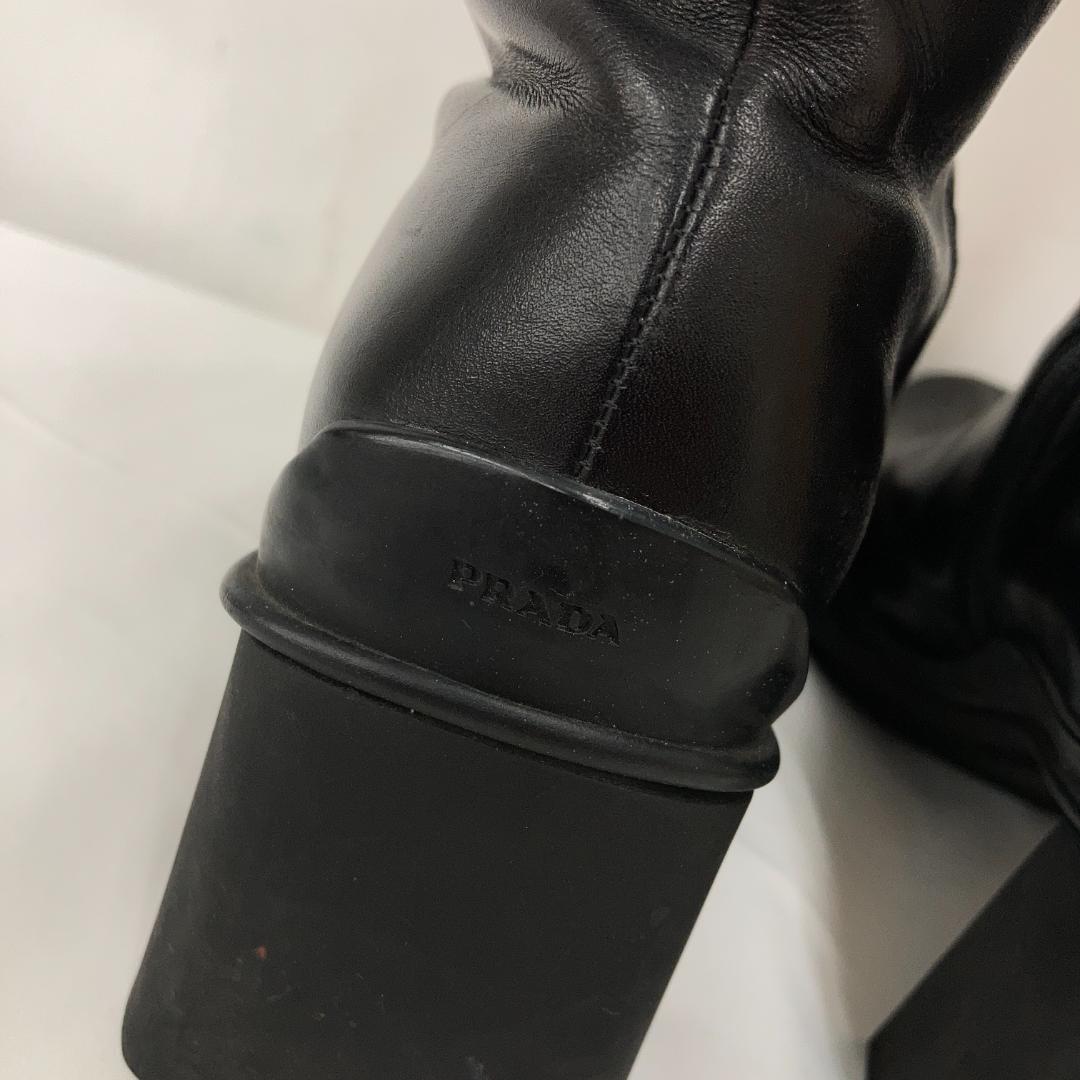 【希少/訳あり】PRADA プラダ ロングブーツ 黒 スクエアトゥ 25cm相当