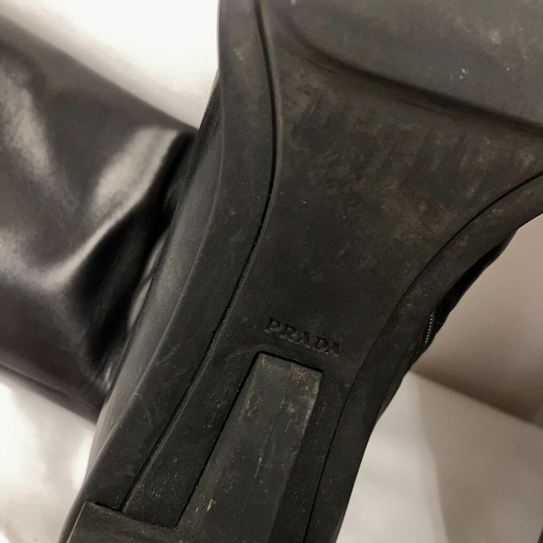 【希少/訳あり】PRADA プラダ ロングブーツ 黒 スクエアトゥ 25cm相当