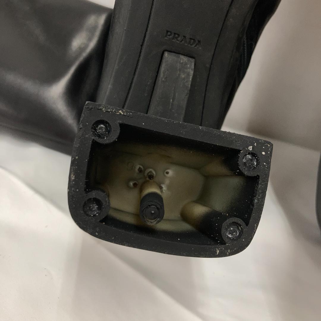 【希少/訳あり】PRADA プラダ ロングブーツ 黒 スクエアトゥ 25cm相当