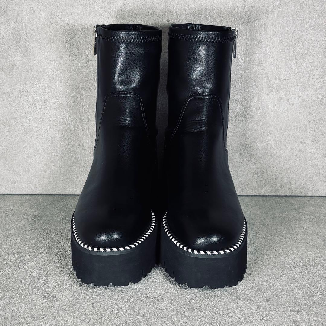 【極美品】EVOL イーボル 厚底 ブーツ 黒 サイドジップ 23～23.5cm