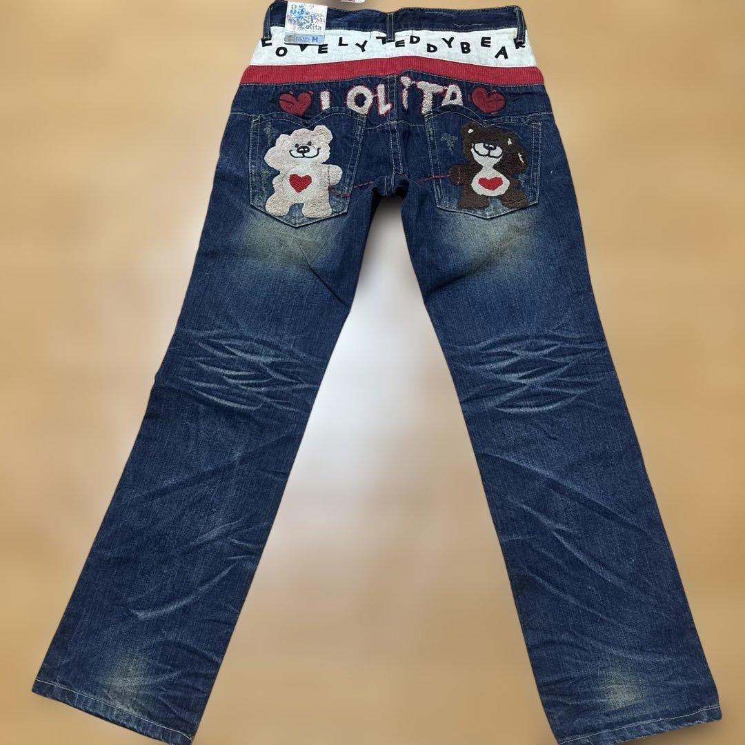 Lolita クマ刺繍デニムパンツ M新品。